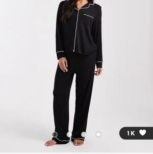 Asos Design Petite Black Satin Pajama Set with White Piping On Top, Size 4P